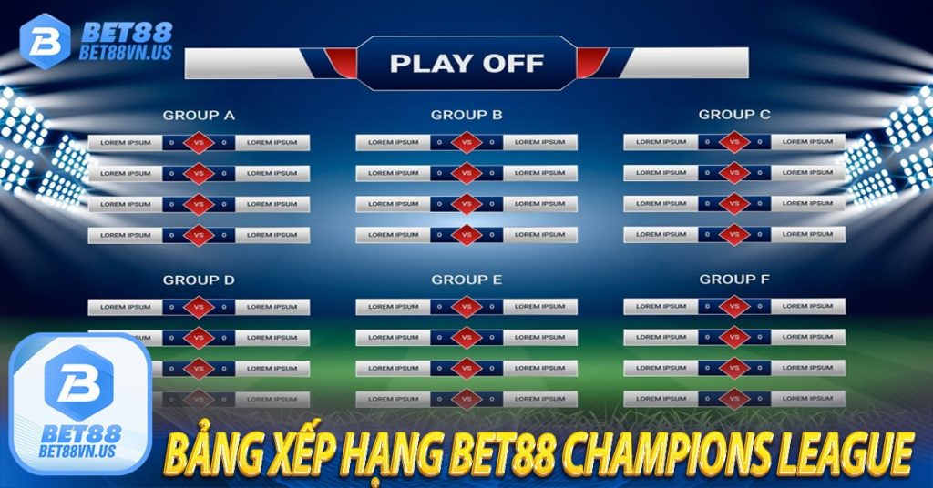 Bảng xếp hạng Bet88 Champions League 